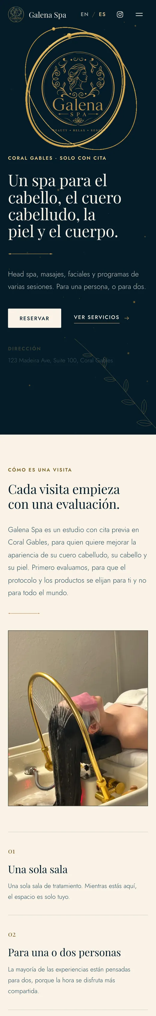 El mismo sitio de Galena Spa en un celular.